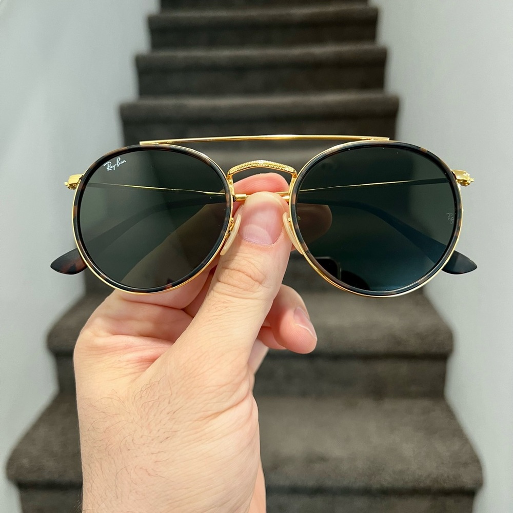 NEW Ray-Ban Round Double Bridge Sunglasses - Gold G-15 Lens RB3647N 51mm